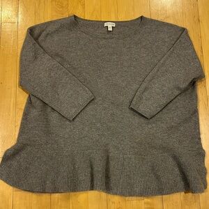 Garnet Hill taupe/grey cashmere sweater with ruffle bottom, Sz M, worn once!